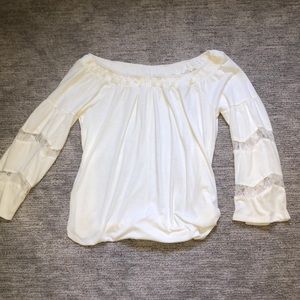 Long sleeve off the shoulder white blouse